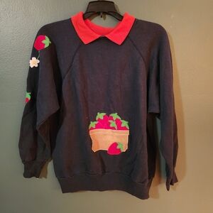 Vintage Navy And Red Pannill Strawberry Sweatshirt Size L